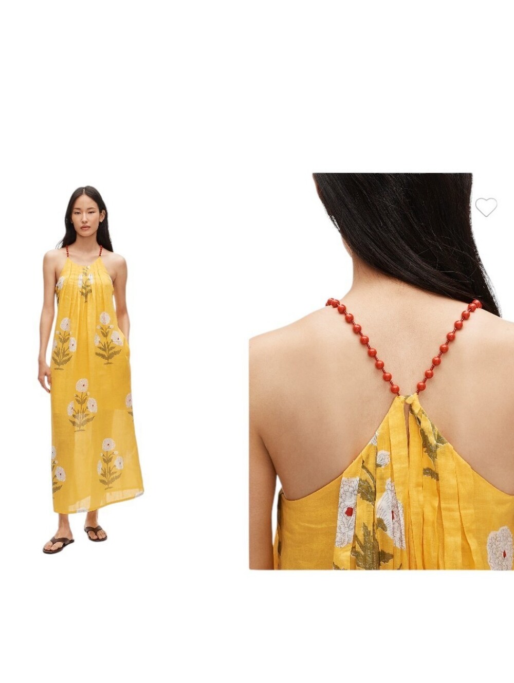 NWT J. Crew Beaded-strap dress Marigold block-print ramie Yellow Size XS Tall